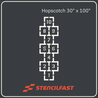 Traditional 10-square hopscotch pavement marking stencil, 30" x 100" size