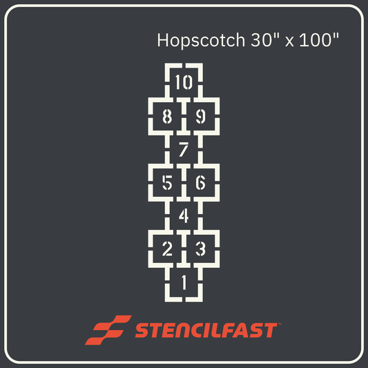 Traditional 10-square hopscotch pavement marking stencil, 30" x 100" size