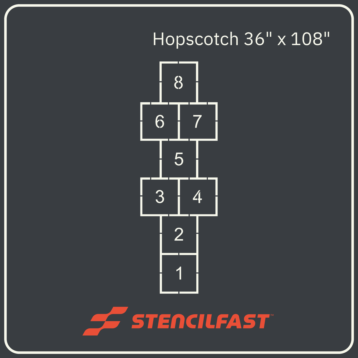 Eight-square hopscotch pavement marking stencil, 36" x 108" size